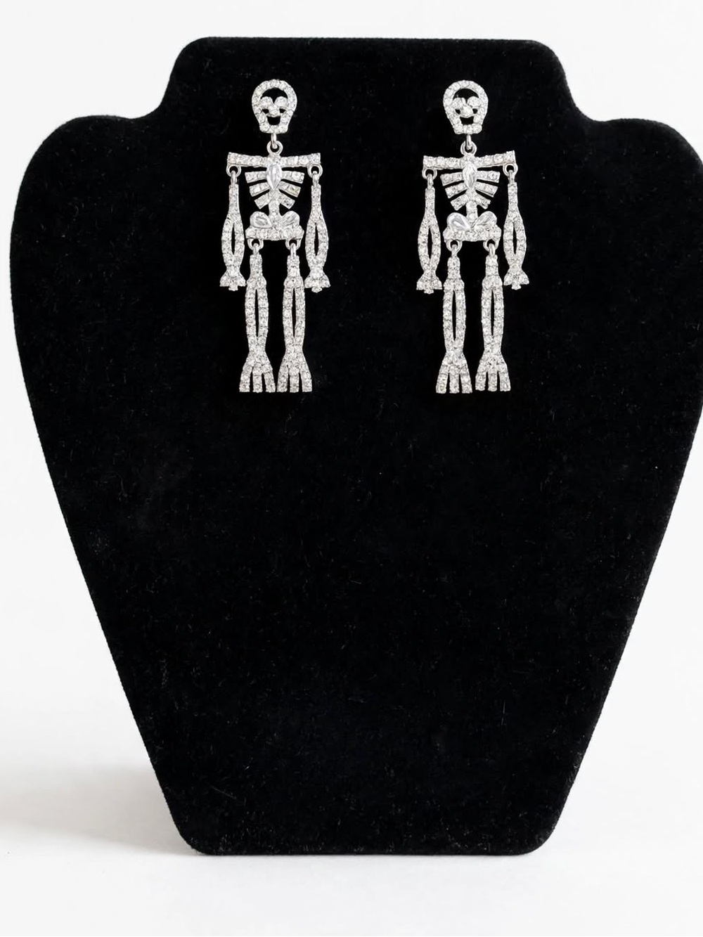 Crystal 3" Long Skeleton Post Dangling Earrings | Halloween